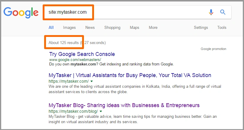 Example of pages indexed by Google shown in search results